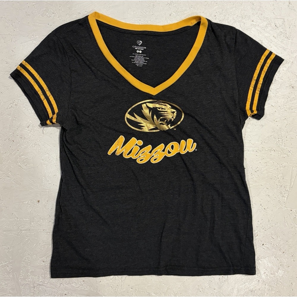 Colosseum Mizzou Missouri Tigers Shirt Womens XL Gray Football Short Sleeve